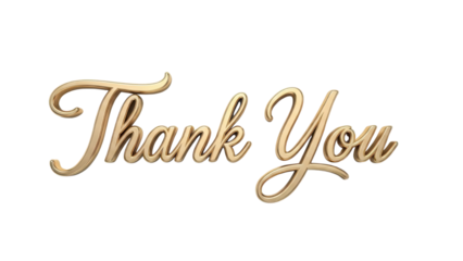 Golden 3D Render Cursive 'Thank You' Text isolated PNG with Transparent Background