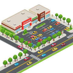 Fototapeta premium Isometric View of Shopping Mall Parking Lot.