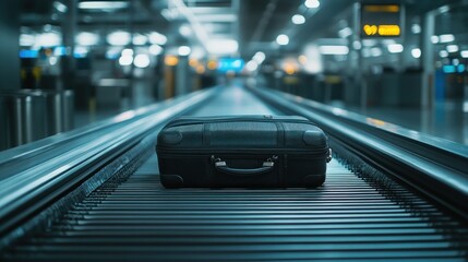 Suitcase on airport conveyor belt travel transportation image