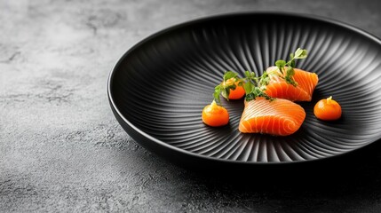 Elegant salmon dish culinary food photography with orange sauce and herbs