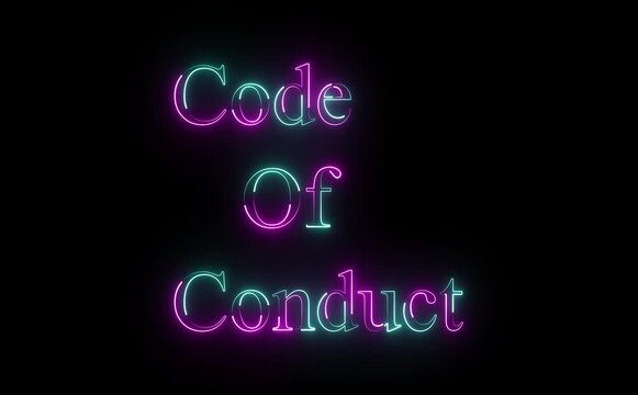 Code of conduct in neon letters on a black background