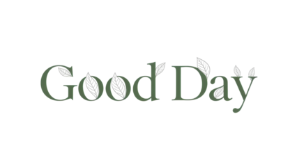 Elegant Green 'Good Day' Text with Leaves Vector isolated PNG with Transparent Background