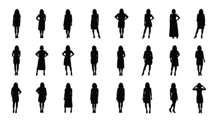 Silhouettes of women in diverse poses and dresses a minimalist graphic collection