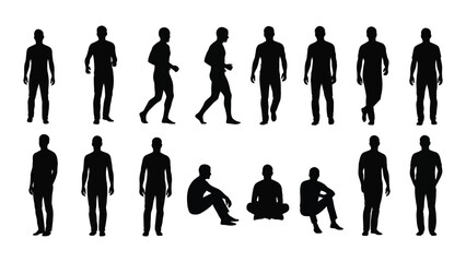 Silhouettes of people in various poses and activities displayed in a grid formation