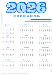 2026 Yearly Calendar for Planning and Organization colorful blue