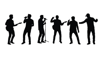 Silhouette of a band performing live on stage with musical instruments