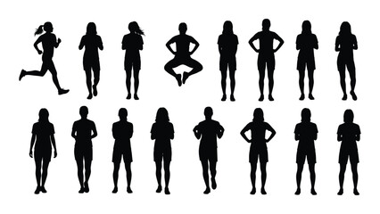 Silhouettes of people engaged in various physical activities and poses
