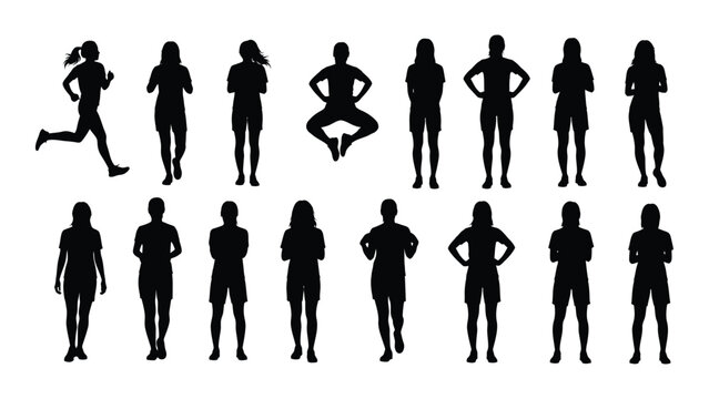Silhouettes of people engaged in various physical activities and poses