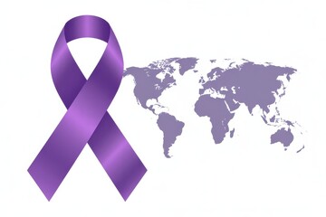 Purple ribbon overlay on map global awareness ribbon support
