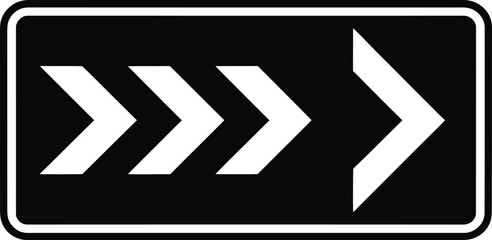 Three white arrows pointing right on black background with white border direction © goljar
