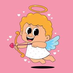 Cartoon Cupid with Bow and Arrow for Valentine's Day