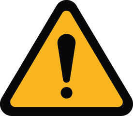 Yellow triangular warning sign with black exclamation mark symbol © goljar
