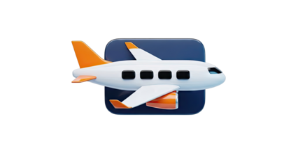 3D Icon of a White and Orange Airplane on a Blue Background