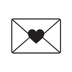 Simple vector illustration of an electronic email envelope with a love icon placed at the center, designed using clean lines and minimal style to express digital affection clearly.