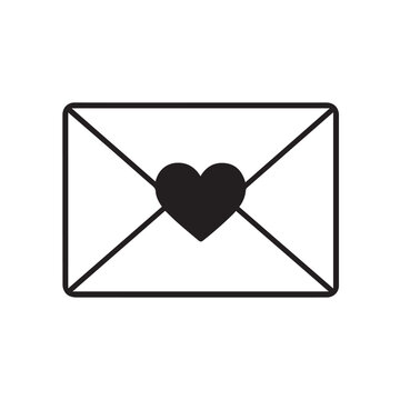 Simple vector illustration of an electronic email envelope with a love icon placed at the center, designed using clean lines and minimal style to express digital affection clearly.