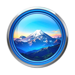 A scenic view of a snow capped mountain with a stunning sunrise across rolling hills,