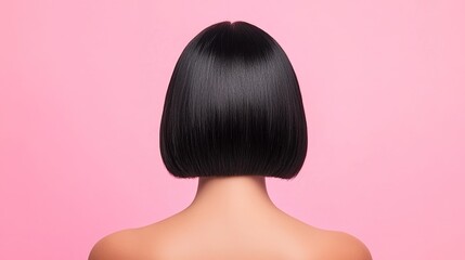 Back view bob hairstyle photography pink background clean shot artistic environment fashion concept