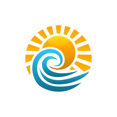 Stylized Sun and Ocean Wave Logo