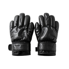 Black leather gloves with elastic wrist bands, suitable for cold weather.