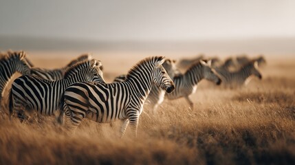 Obraz premium Striking Zebras in Serene African Plains: Wildlife Beauty and Natural Harmony