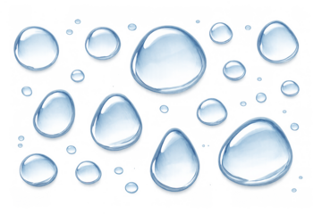 Water droplets representing purity and freshness, clean aqua drops with reflections and transparent background