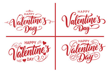 Happy valentine's day greeting card designs with red hearts and swirling patterns on white background for love and romance