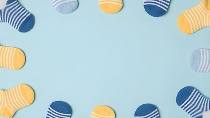 World Down syndrome day background. Down syndrome awareness concept. Socks on blue background