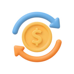 Money Flow 3D Icon on White Background