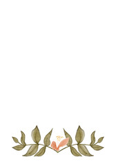 Floral frame vertical border, peach blossoms, green leaves, watercolor hand-painted illustration isolated on white, botanical design ideal for wedding stationery, invitations, greeting cards, branding