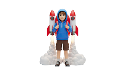 Boy with Rocket Pack Ready for Launch