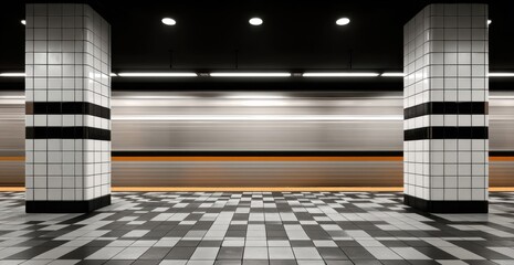 Subway station interior with moving train (1)