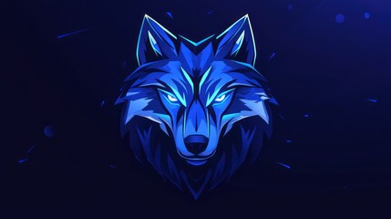 Wolf head logo illustration with blue neon accents on dark background