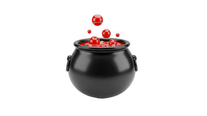 Black Cauldron with Bubbling Red Potion