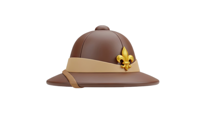 Brown Pith Helmet with Gold Fleur-de-lis Emblem