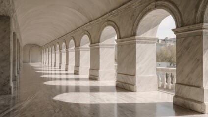 Sunlight and Shadow Play on a Marble Colonnade.