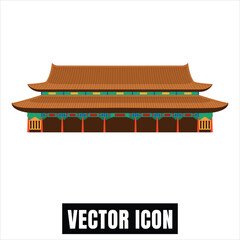 Traditional East Asian Palace Building Facade Vector Illustration Flat Design