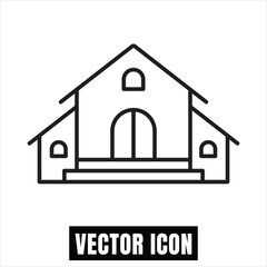 Building facade with arched doors and windows, outline flat design vector illustration