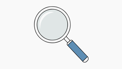 A cartoon magnifying glass with a blue handle on a white background