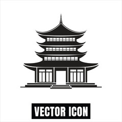 Traditional Pagoda building silhouette, ancient Asian architecture, flat design vector illustration