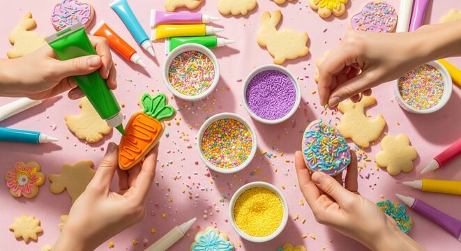 Decorating Easter Sugar Cookies with Icing and Sprinkles