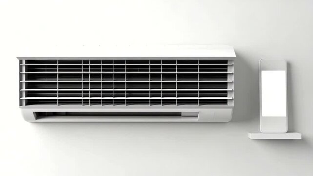 Modern air conditioning unit with remote control nearby