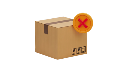 Cardboard box with a red X symbol on an orange circle