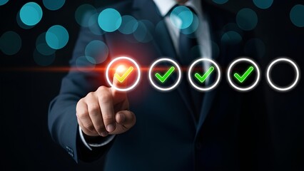 Businessman on laptop managing digital documents, an online system displays secure data verification, efficient file approval, and streamlined workflow automation for business productivity