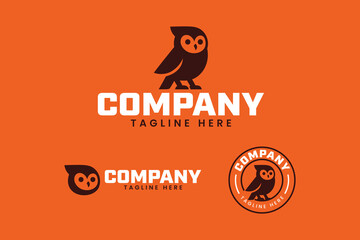 Owl bird animal modern logo design set for business and corporate. Owl nocturnal minimalist badge logo design for technology. Wisdom avian head simple logo design for professional brand