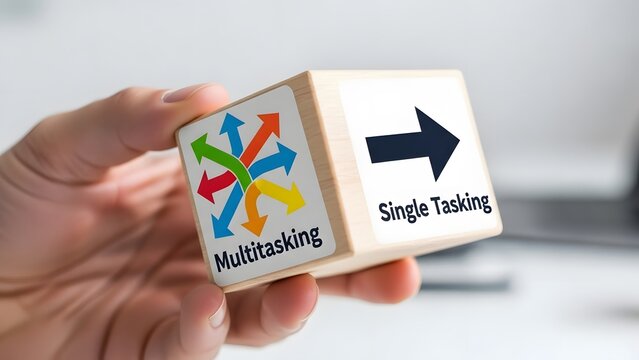 A hand holding a cube with single sourcing and multisourcing symbols