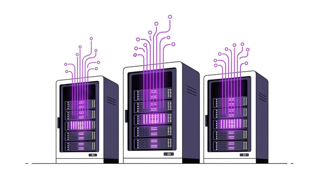 Data center server racks with digital circuit neural network and cloud computing technology - Powered by Adobe