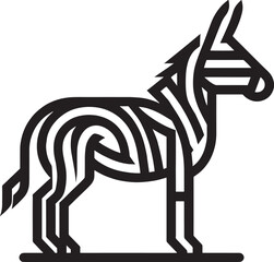 Isolated black and white vector illustration of a wild horse and zebra silhouette featuring cute cartoon mammal art for nature and farm animal designs