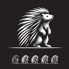 Black and white tribal vector illustration of a lion and dog head silhouette tattoo art design with wild animal wings and eagle feathers