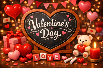 Valentine's Day celebration with heart decorations and gifts