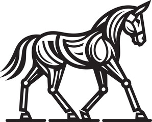 Isolated black horse and zebra silhouette vector illustration featuring wild safari mammals with striped patterns and hoof profiles in a cute cartoon nature art style